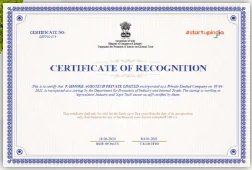 Farmore Agrotech Private Limited కు DPIIT గుర్తింపు సర్టిఫికెట్